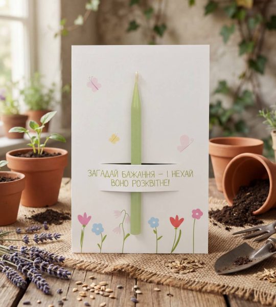 Вітальна листівка з бенто свічкою, сірником та чиркалом