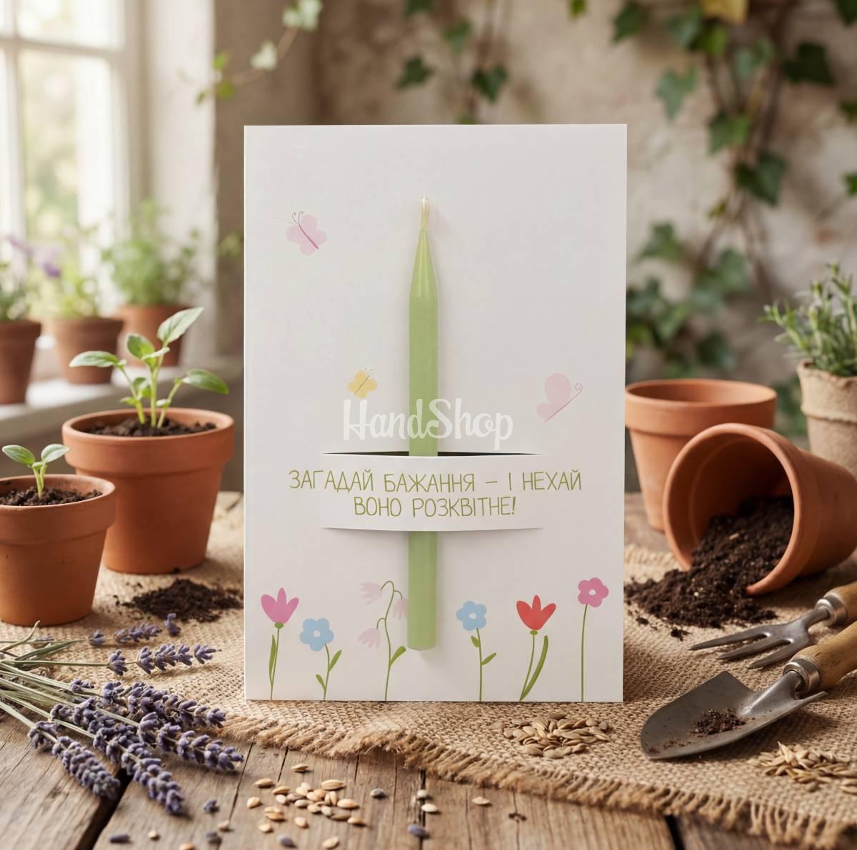 Вітальна листівка з бенто свічкою, сірником та чиркалом Вітальна листівка з бенто свічкою, сірником та чиркалом