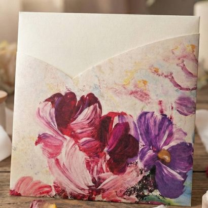 Жіночий конверт для грошей листівка фіолетово рожеві квіти