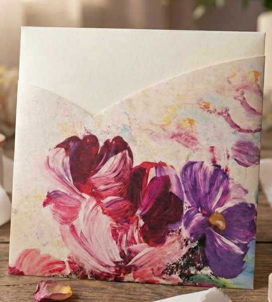 Жіночий конверт для грошей листівка фіолетово рожеві квіти