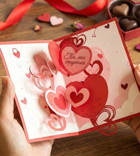 Валентинка об'ємна велика листівка 3d рухомі серця love