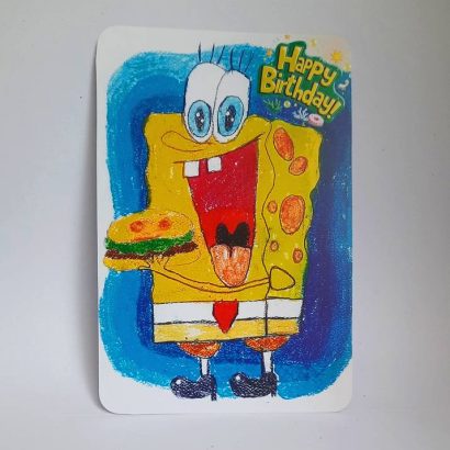 Авторська листівка мальована Губка Боб Happy Birthday