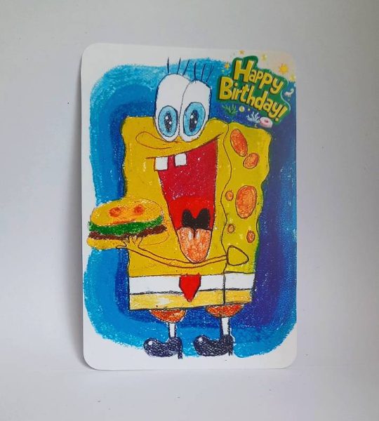 Авторська листівка мальована Губка Боб Happy Birthday