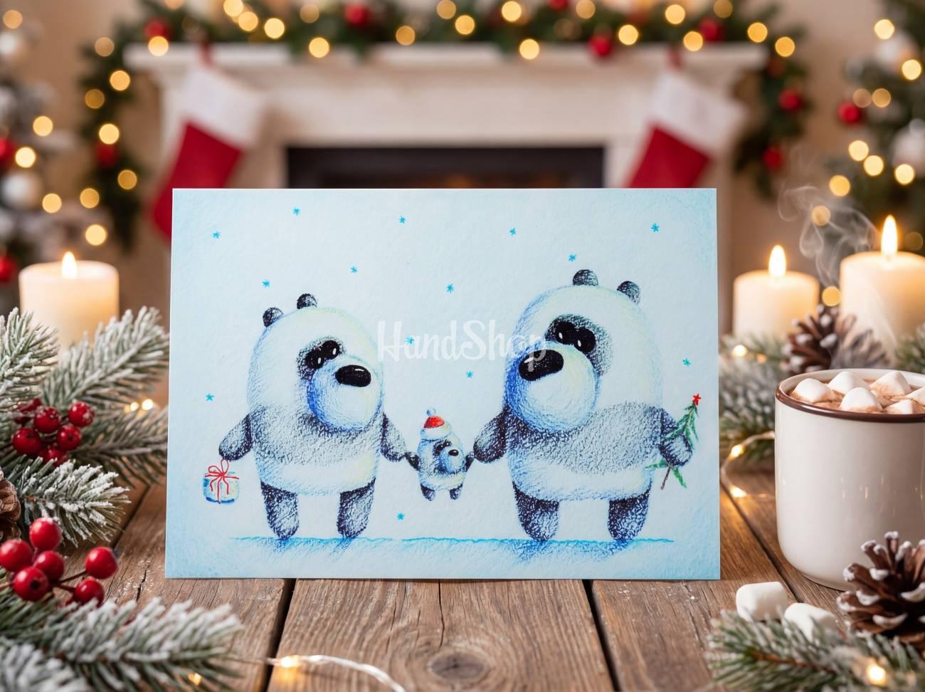 Зимова мальована листівка ведмедики сім’я Новий рік 2026 Зимова мальована листівка ведмедики сім’я Новий рік 2026