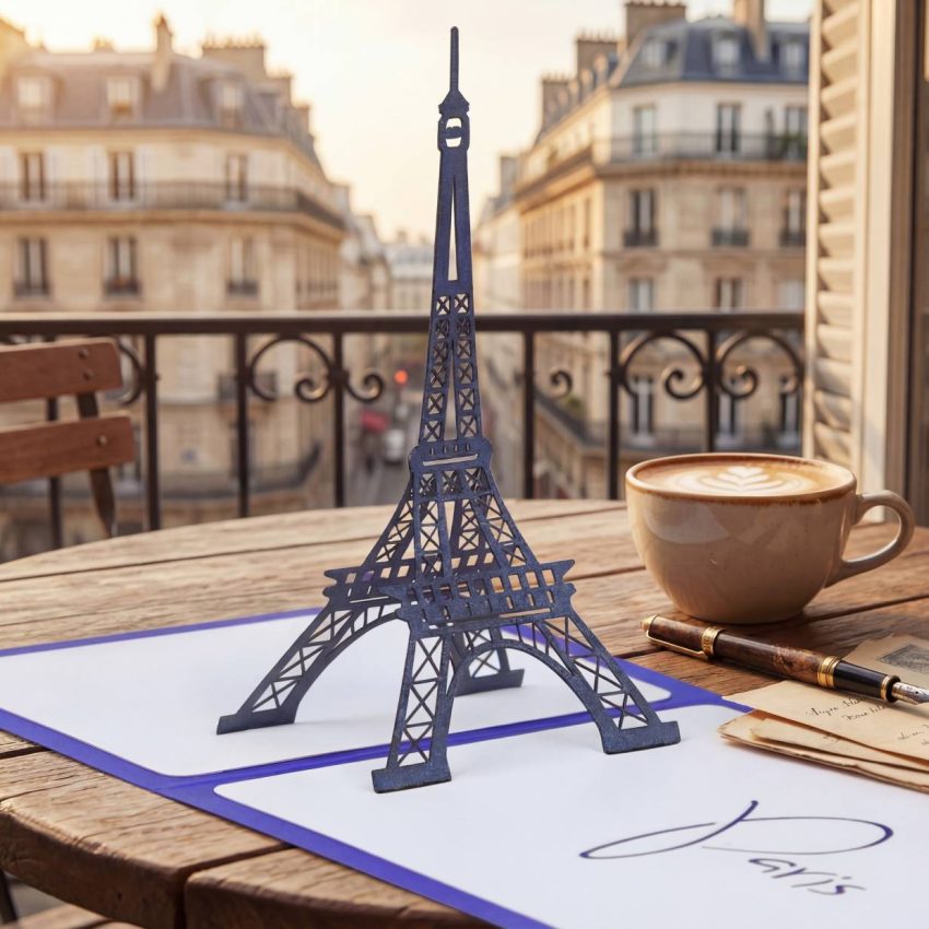 Подарунок на День святого Валентина - 3D об’ємна листівка з Парижем, романтична хендмейд листівка з дизайнерського картону