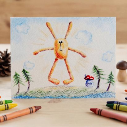 Дитяча мальована двостороння вітальна листівка сонечко