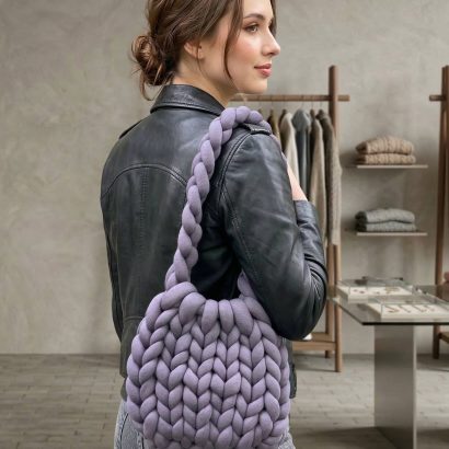 В'язана жіноча фіолетова сумка Маршмелоу тренд 2026