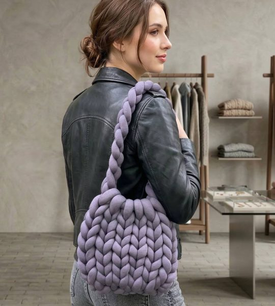 В'язана жіноча фіолетова сумка Маршмелоу тренд 2026