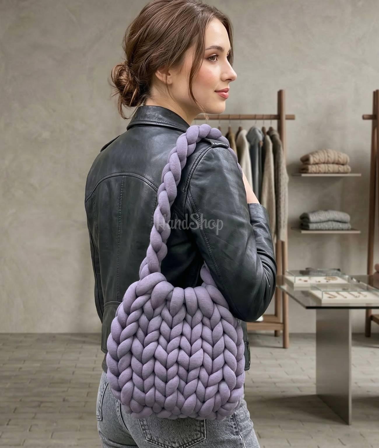 В'язана жіноча фіолетова сумка Маршмелоу тренд 2026 В'язана жіноча фіолетова сумка Маршмелоу тренд 2026