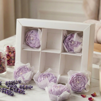 Набір свічок фіолетові квіти піони з соєвого воску, 6 шт