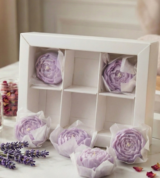 Набір свічок фіолетові квіти піони з соєвого воску, 6 шт