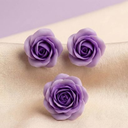 Набір прикрас сережки та колечко лілові троянди глина