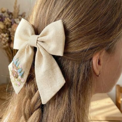 Пара бантів для волосся великодній кролик ручна вишивка, 2 шт