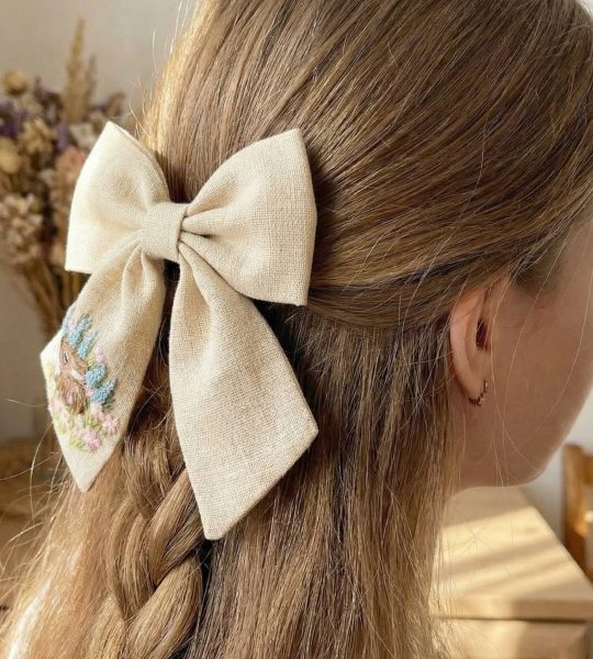 Пара бантів для волосся великодній кролик ручна вишивка, 2 шт