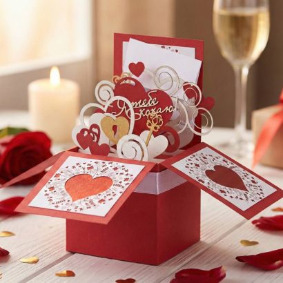 Валентинка романтична 3d листівка коробочка кохаю