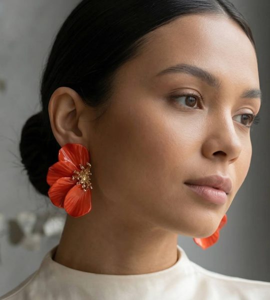 Жіночі сережки квітка половинки глина помаранчеві