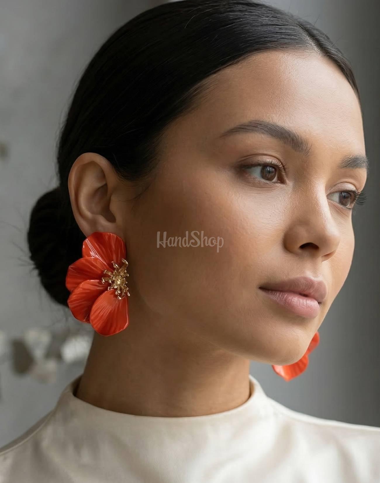 Жіночі сережки квітка половинки глина помаранчеві Жіночі сережки квітка половинки глина помаранчеві