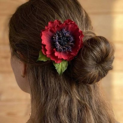 Резинка для волосся польовий червоний мак фоаміран