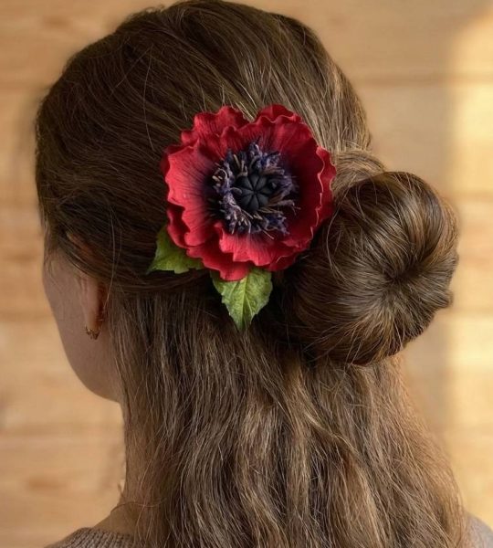 Резинка для волосся польовий червоний мак фоаміран