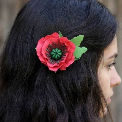 Зажим/брошка квітка польовий червоний мак з фоамірану