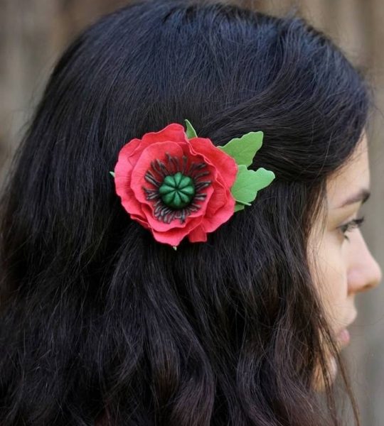 Зажим/брошка квітка польовий червоний мак з фоамірану