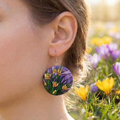 Круглі сережки квіти жовті крокуси ручного розпису