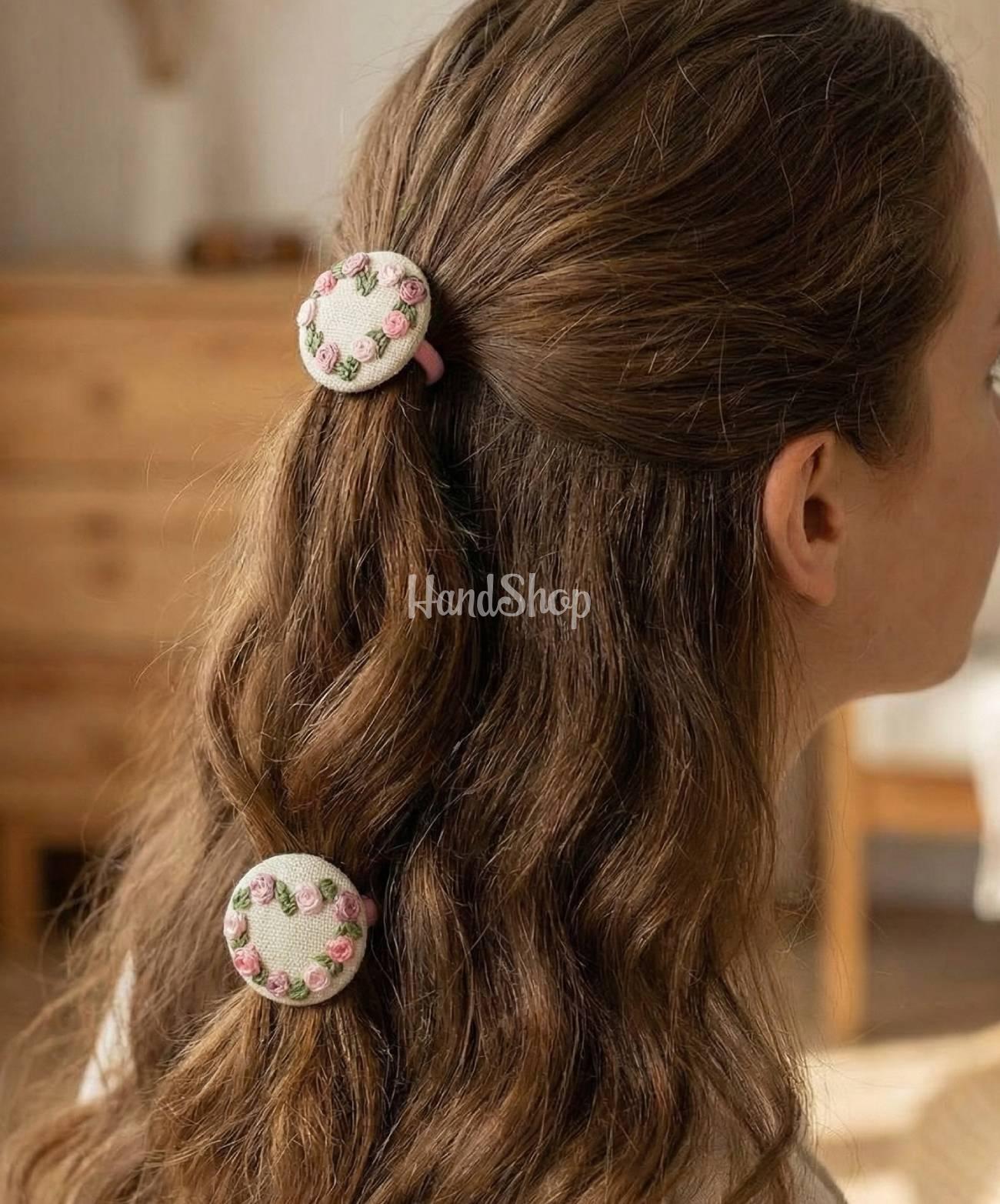 Дитячі резинки для волосся квіти рожеві троянди, 2 шт Дитячі резинки для волосся квіти рожеві троянди, 2 шт