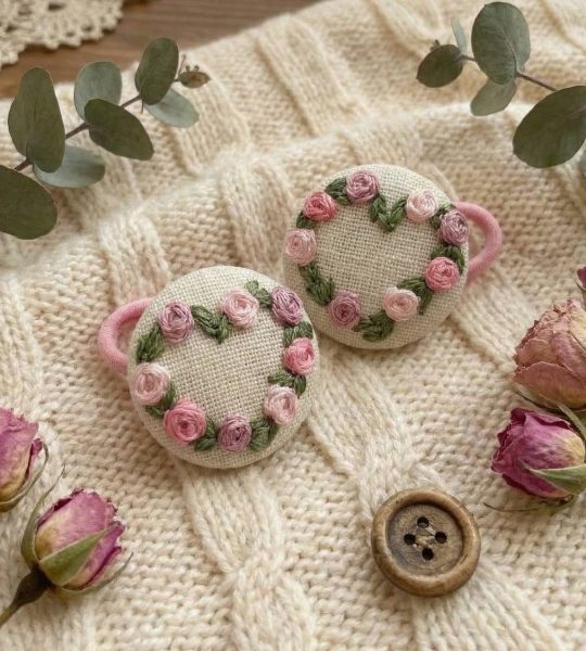 Дитячі резинки для волосся квіти рожеві троянди, 2 шт