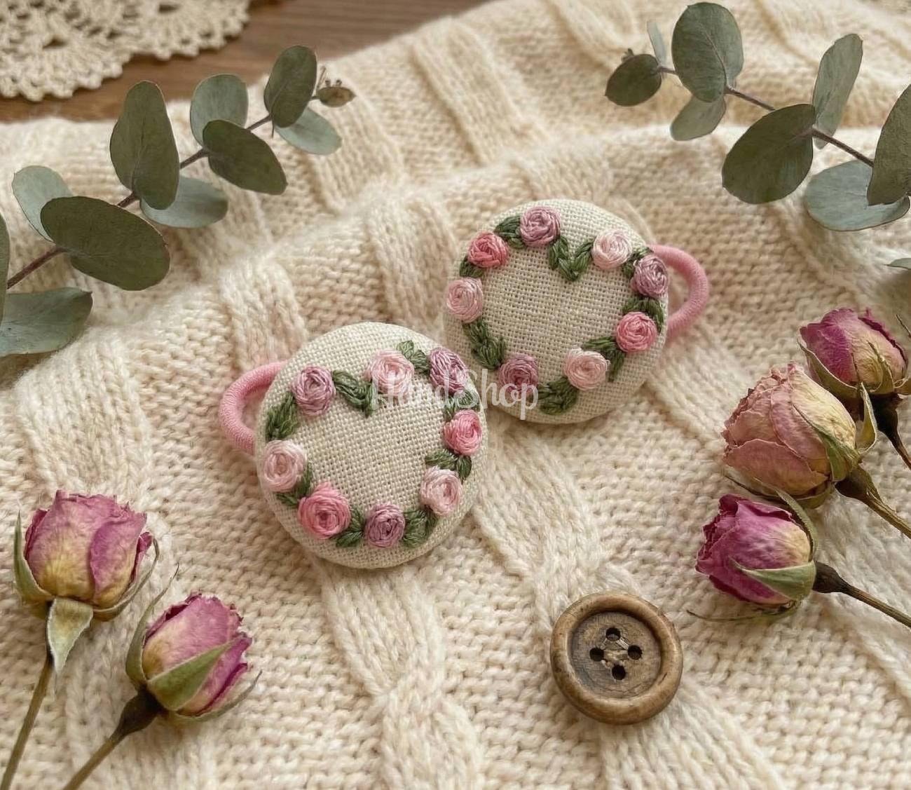 Дитячі резинки для волосся квіти рожеві троянди, 2 шт Дитячі резинки для волосся квіти рожеві троянди, 2 шт