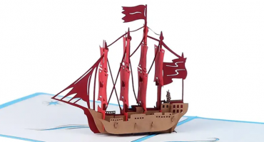 Морське диво: 3D листівка з об'ємним кораблем пурпурові вітрила, створена з любов'ю для вашого чоловіка