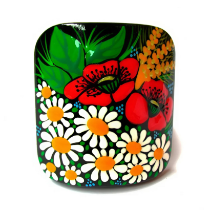 Дерев’яна резинка для волосся ручний розпис польові квіти