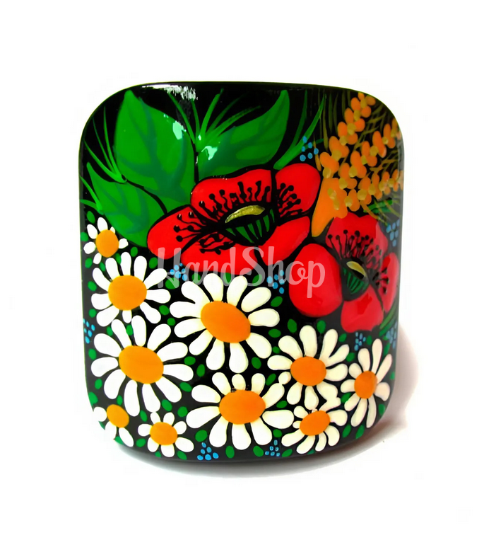 Дерев’яна резинка для волосся ручний розпис польові квіти Дерев’яна резинка для волосся ручний розпис польові квіти