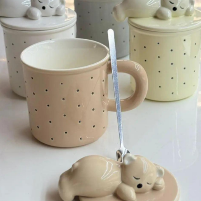 Чашка керамічна з кришкою та ложкою ведмежа (на вибір!)