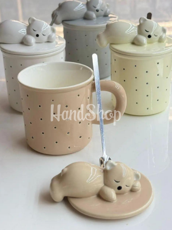 Чашка керамічна з кришкою та ложкою ведмежа (на вибір!) Чашка керамічна з кришкою та ложкою ведмежа (на вибір!)