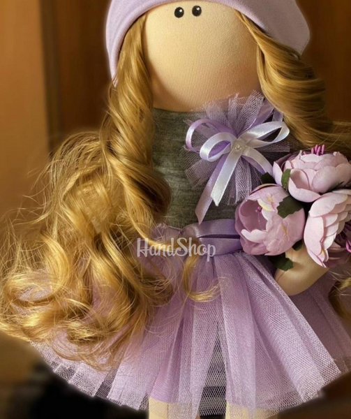 Дитяча інтер’єрна текстильна лялька з довгим волоссям