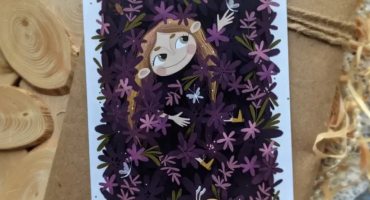 Купуйте оригінальний подарунок для своєї подруги: лавандові мрії - витончена авторська мальована листівка з квітами та метеликами