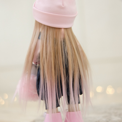 Інтер'єрна лялька ігрова в комбінезоні з довгим волоссям