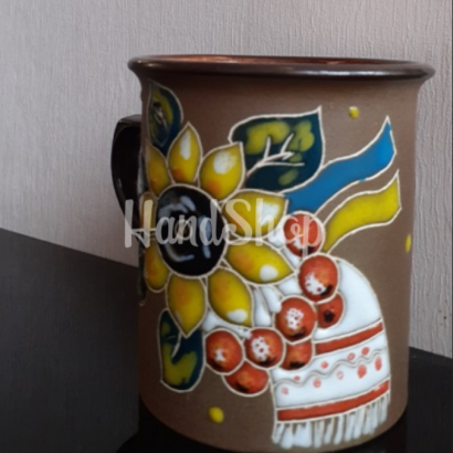 Керамічна чашка рушничок, калина, соняшник, прапор