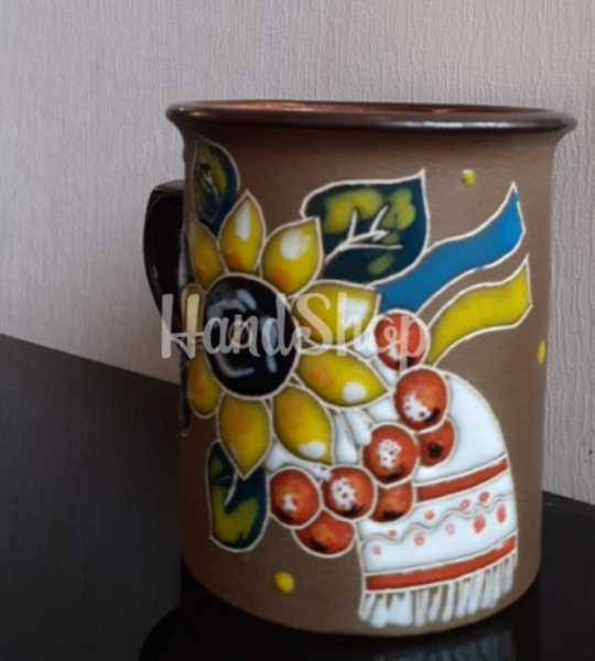 Керамічна чашка рушничок, калина, соняшник, прапор