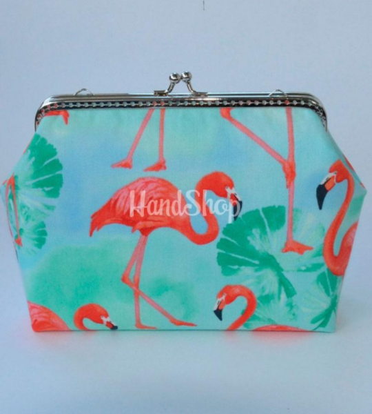 Косметичка велика з тканини на фермуарі рожеві фламінго
