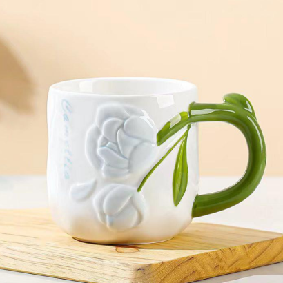 Велика чашка біла керамічна з квітами піони (на вибір!)