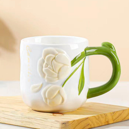 Велика чашка біла керамічна з квітами піони (на вибір!)