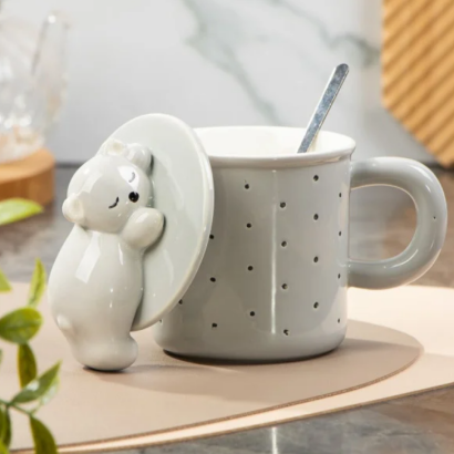 Чашка керамічна з кришкою та ложкою ведмежа (на вибір!)