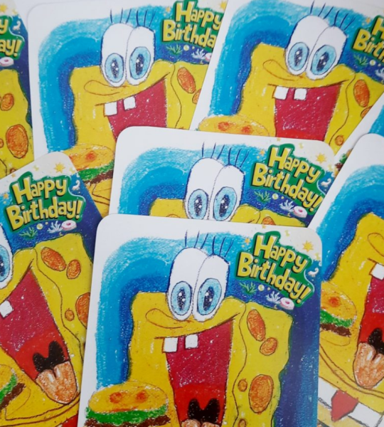 Авторська листівка мальована Губка Боб Happy Birthday