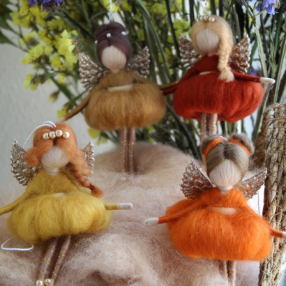 Лялька валяна з вовни блондиночка в сукні ангел фея 2024