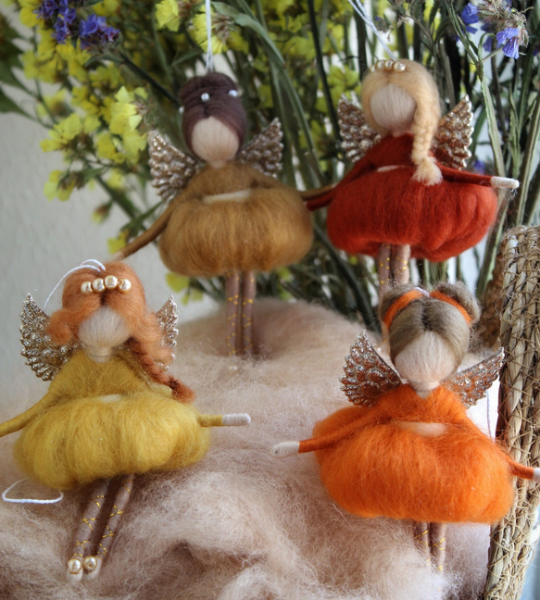 Лялька валяна з вовни блондиночка в сукні ангел фея 2024