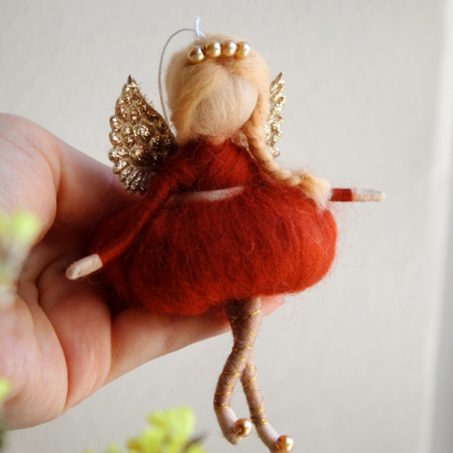 Лялька валяна з вовни блондиночка в сукні ангел фея 2024