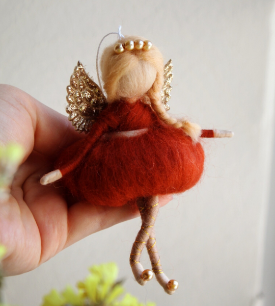 Лялька валяна з вовни блондиночка в сукні ангел фея 2024