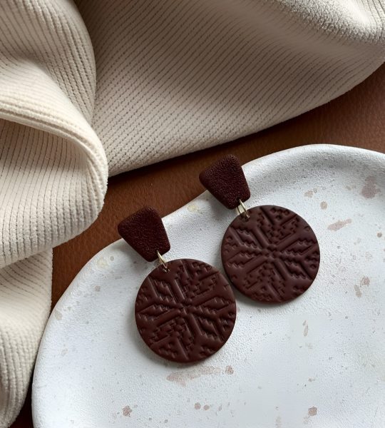 Стильні жіночі круглі сережки узори з полімерної глини