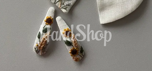 Бант для волосся та заколки квіти соняшники, вишивка 2 шт Бант для волосся та заколки квіти соняшники, вишивка 2 шт